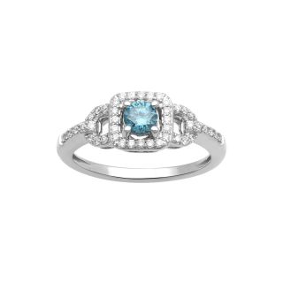 1/2 CT. T.W. White and Color Enhanced Blue Diamond 14K White Gold Framed Ring,