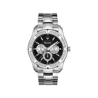 Bulova Mens Silver Tone Diamond Accent Multifunction Watch