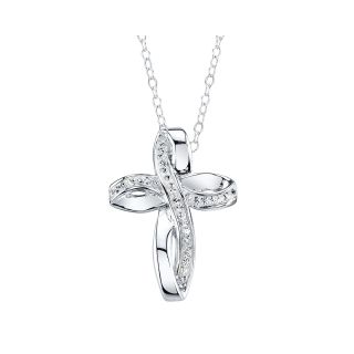 Bridge Jewelry Pure Silver Plated Crystal Ribbon Cross Pendant