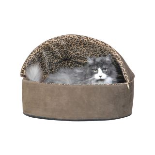 Thermo Kitty Hooded Bed, Leopard/mocha