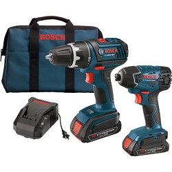 Bosch 18V 2 Tool Kit with Compact Tough Drill Driver, Impact Driver, and 2 SlimP