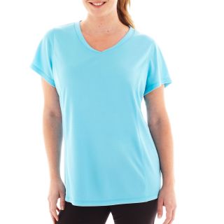 Made For Life Short Sleeve Seamed Mesh Tee   Plus, Blue, Womens