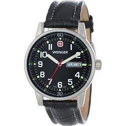 Wenger Mens Commando Day Date XL Watch   Black Dial/Black Leather Strap