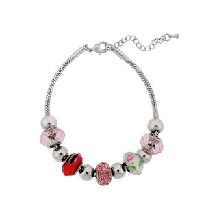 Bridge Jewelry Silver Plated Pink Glass Bead Bracelet