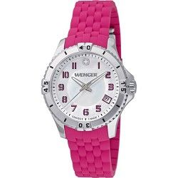 Wenger Ladies Squadron Analog Watch   White Dial/Pink Silicone Rubber Strap