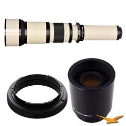 Rokinon 650 1300mm F8.0 F16.0 Zoom Lens for Nikon with 2x Multiplier (White Body