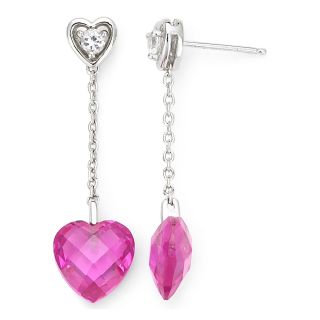 Sterling Silver Pink & White Sapphire Heart Drop Earrings, Womens