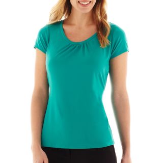 Worthington Short Sleeve Scoopneck Top, Green, Womens