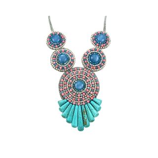 Simulated Turquoise Multi Bead Statement Necklace, Blue/Pink