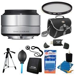 Sigma 30mm F2.8 EX DN ART Silver Lens for Micro Four Thirds Filter Bundle