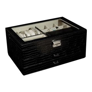 Black Locking Glass Top Jewelry Box