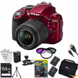 Nikon D3300 DSLR 24.2 MP HD 1080p Camera with 18 55mm Lens   Red Bundle