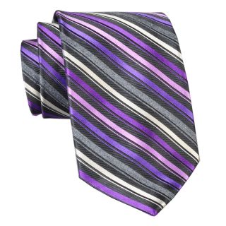 Stafford Flannel Stripe Silk Tie, Purple, Mens