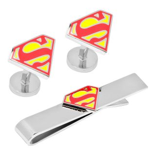 Superman Shield Tie Bar & Cuff Links Gift Set, Red