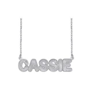 Sterling Silver Bold Nameplate Pendant, White, Womens