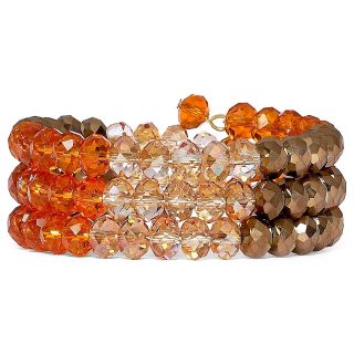Orange, Bronze & Clear Glass Bead Coil Bracelet