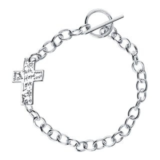 Sterling Silver Sideways Textured Cross Bracelet, Womens