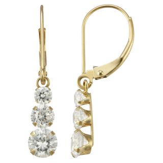 Triple Drop Cubic Zirconia Earrings 14K Gold, Womens