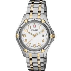 Wenger Mens Standard Issue XL Watch   White Dial/Bi Color Stainless Steel Brace