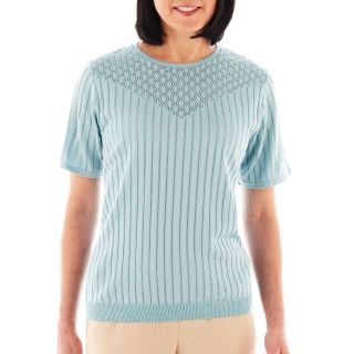 Alfred Dunner When in Rome Short Sleeve Solid Sweater Shell, Aqua, Womens