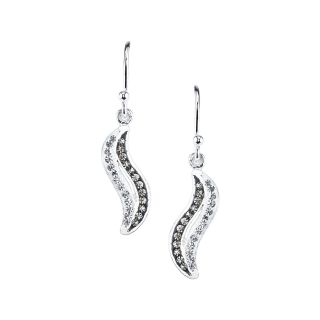 Bridge Jewelry Silver Plated Black Diamond Accent & Crystal Wave Earrings