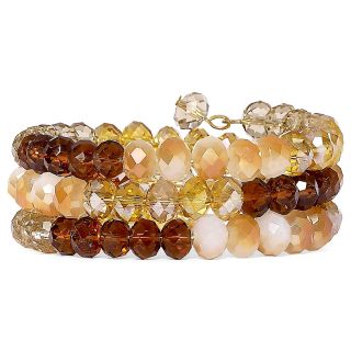 Brown, Opaque White & Clear Glass Bead Coil Bracelet