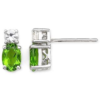 Simulated Peridot & White Sapphire Stud Earrings Sterling Silver, Womens