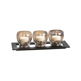 Batik 3 Candles with Tray, Brown