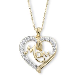 14K Gold Over Sterling Silver Crystal Mom Heart Pendant, Womens