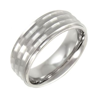 Mens 8mm Comfort Fit Hammered Stainless Steel Wedding Band, White