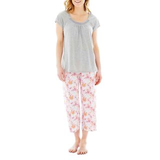 Earth Angels Short Sleeve Shirt and Capris Pajama Set   Plus, Grey, Womens