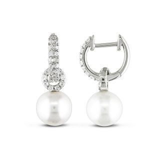 Pearl Earrings, Cubic Zirconia Cultured Freshwater, White, Womens
