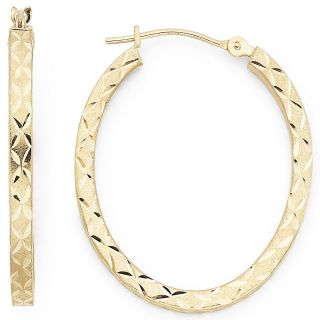 Diamond Cut Oval Hoop Earrings 10K Gold, Womens