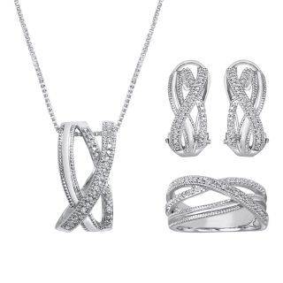 1/10 CT. T.W. Diamond Criss Cross 3 pc. Jewelry Set, Womens