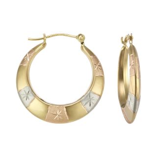 Tri Tone 14K Gold Patterned Hoop Earrings, Womens