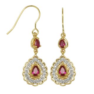 Bridge Jewelry 18K Gold Plated Ruby & Diamond Accent Drop Earrings