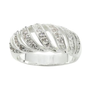 Bridge Jewelry Pure Silver Plated Cubic Zirconia Striped Dome Ring