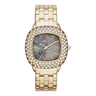 RELIC Meredith Womens Gold Tone Crystal Accent Square Watch