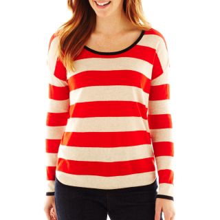 LIZ CLAIBORNE Long Sleeve Striped Sweater, Red, Womens