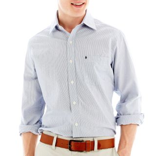 Izod Slim Fit Mini Striped Button Front Shirt, Navy Dock, Mens