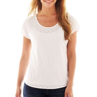 LIZ CLAIBORNE Short Sleeve Dot Burnout Tee with Cami   Tall, White, Womens