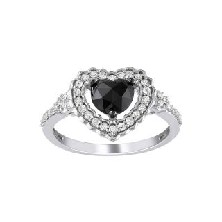 1 CT. T.W. Black & White Diamond Heart Ring In 10K White Gold, White/Gold,