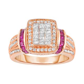 1 CT. T.W. Diamond & Ruby Ring, Gold, Womens