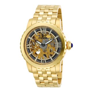 Invicta Specialty Mechanical Mens 18K Gold Plated Skeleton Watch