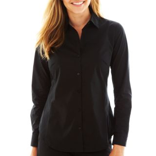 Worthington Essential Long Sleeve Button Front Shirt   Tall, Black