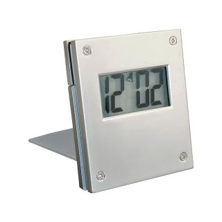 Brushed Metal Folding Travel Alarm Clock, Silver