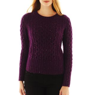St. Johns Bay Cable Knit Sweater, Purple, Womens
