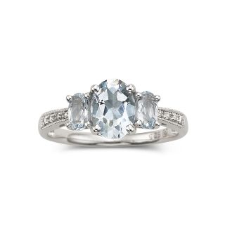 3 Stone Aquamarine & Sterling Silver Ring, Womens
