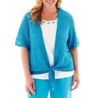 Alfred Dunner Isle of Capri Crochet Layered Top   Plus, Turquoise, Womens