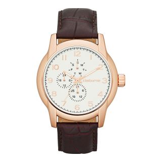 CLAIBORNE Mens Round Dial Brown Leather Multifunction Watch